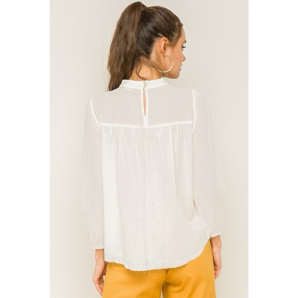Hem & Thread Cream Green Gauze Flowy Top S M Or L - Picture 3 of 3